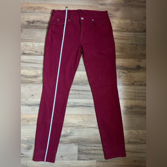 7 For All Mankind Ruby Red Ankle Skinny Jeans Extreme Grind Hem Size 31 - Picture 9 of 9